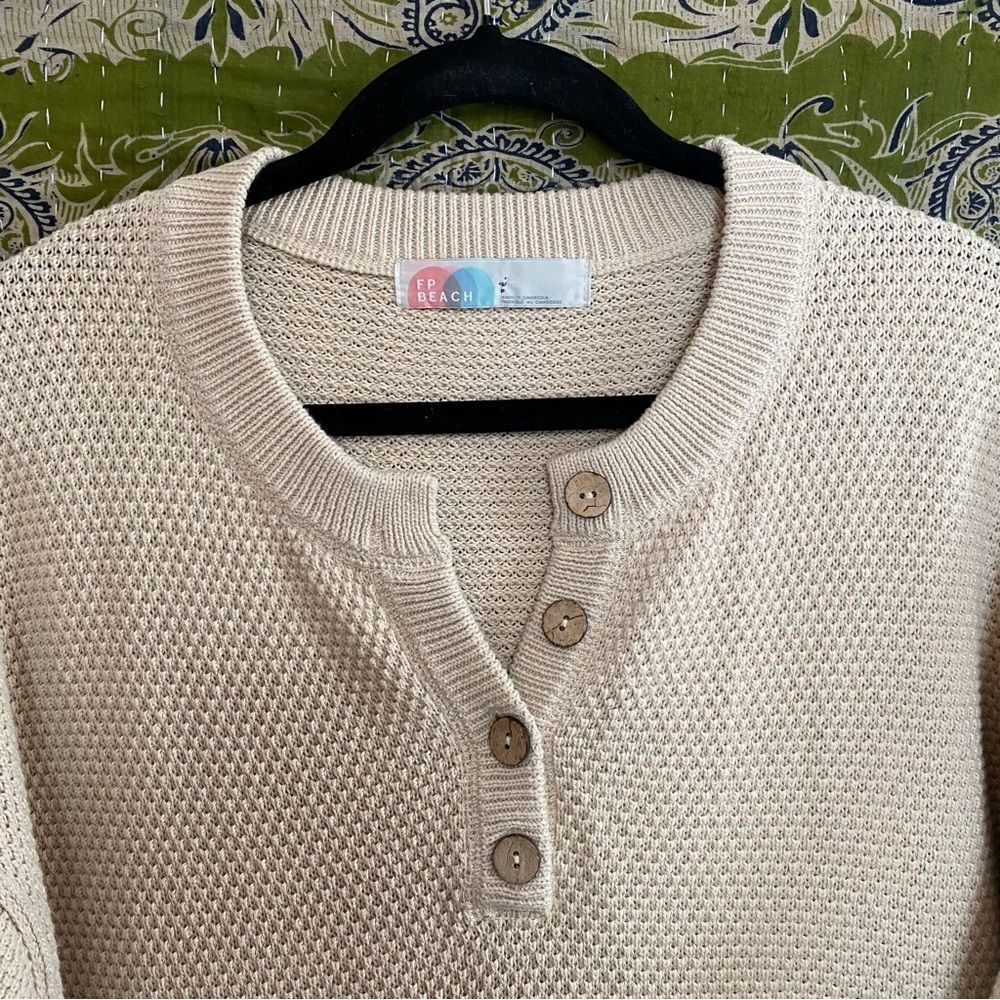 Free People Beach Oatmeal Hailey Sweater/ Pants Waffle Knit Set Size Small - Picture 4 of 16